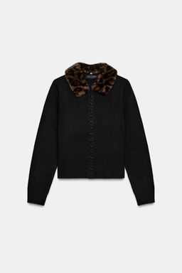 CARDIGAN WITH FAUX FUR COLLAR - Zara фото 5