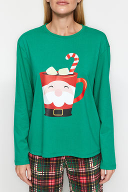 Trendyolmilla Yesil %100 Pamuklu Y?lbas? Temal? Orme Pijama Tak?m? THMAW24PT00059  фото 4