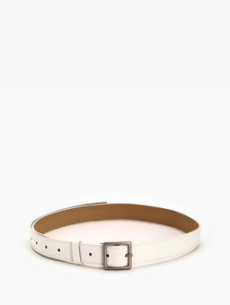 Ремень женский, 110×3 см, квадратная матовая металлическая пряжка, серебристая, белый