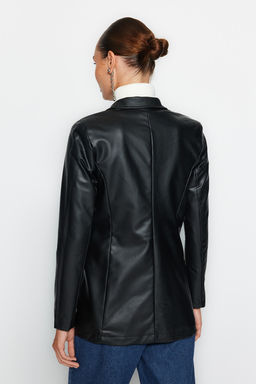 Trendyolmilla Fusya Suni Deri Kruvaze Kapama Astarl? Dokuma Blazer Ceket TWOAW21CE0156