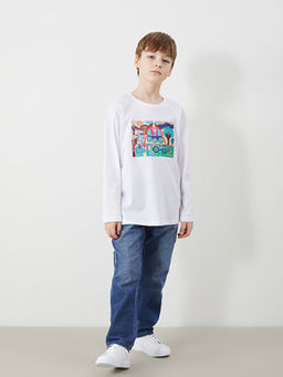Bisiklet Yaka Bask?l? Unisex ?ocuk Ti??rt