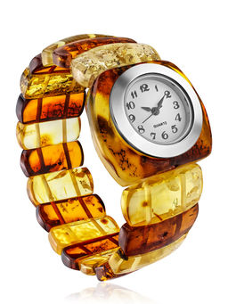 Наручные часы с браслетом из натурального янтаря с красивой текстурой
