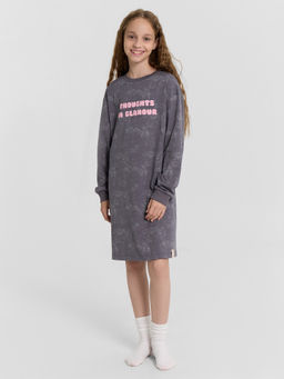 Сорочка ночная для девочек серая с принтом и надписью thoughts in glamour - Mark formelle фото 6