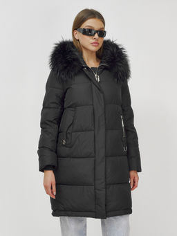 Куртка Бренд Visdeer  ПРЕМИУМ КЛАССА зимняя с мехом ЕНОТА, черного цвета  фото 20