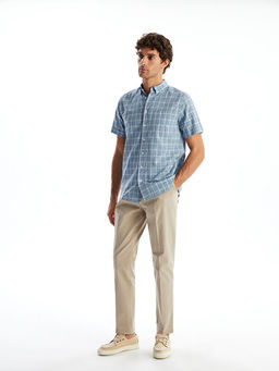 Regular Fit K?sa Kollu Ekose Poplin Erkek G?mlek