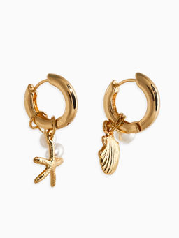 Серьги жемчуг "Ракушка со звездой", цвет белый в золоте