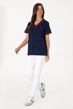 Kad_n Lacivert V Yaka Ti__rt Sepette S_rpriz _ndirim - U.s. polo assn фото 4