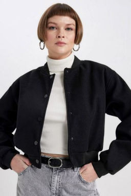 Kolej Yaka Duz C?tc?tl? Kase Bomber Ceket