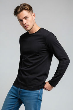 TRENDYOL MAN Siyah Basic Regular/Normal Kesim Bisiklet Yaka Uzun Kollu %100 Pamuk Tok Kumas T-shirt TMNAW21TS0208 - Trendyolmilla фото 50