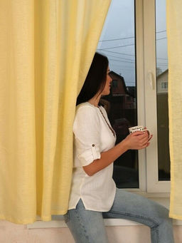 Штора гладкокраш. Желтый тесьма п/лен 145*180 см. - Лен поволжья фото 2