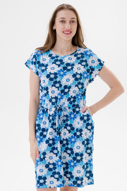 Платье женское домашнее из кулирки Лана голубая ромашка макси - Амадэль фото 3