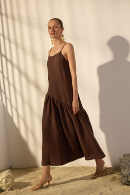 Trendyolmilla Sar? %100 Keten Dikis Detayl? Maxi Elbise TWOSS25EL00638  фото 2