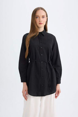 Рубашка-туника из поплина с длинными рукавами стандартного кроя