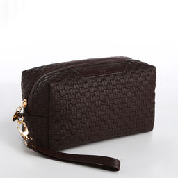 Косметичка дор L-б/н , 18*7*11, отд на молнии, с ручкой, рогожка, коричневый