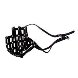 Намордник кожаный сетчатый с перемычкой №5, кавказская овчарка, дог, ОМ 42 см чёрный - Пижон фото 2