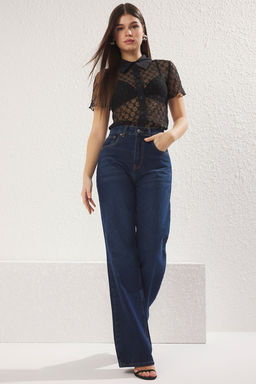 Siyah Dantel Kumas Yar?m Kol Regular Normal Kal?p Dokuma Gomlek TWOSS25GO00092 - Trendyolmilla фото 3