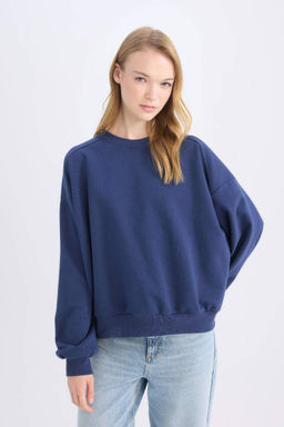 Толстовка из плотной ткани Cool Oversize с широким кроем и круглым вырезом - Defacto фото 3