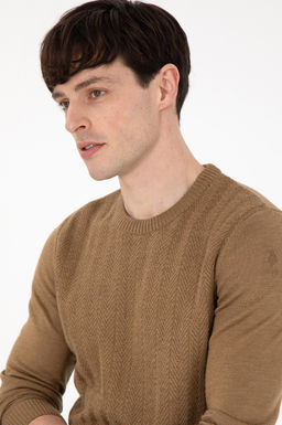 Erkek Slim Fit Bisiklet Yaka Haki Melanj Kazak - U.s. polo assn фото 2