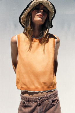 DOUBLE-LAYER KNIT LINEN BLEND TOP - Zara фото 3