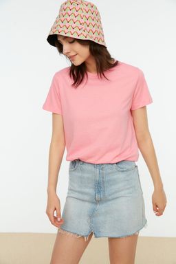 Pembe-Mint %100 Pamuk Suprem Bisiklet Yaka 2li Paket Orme T-Shirt TWOSS20TS0141