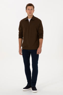 Erkek Regular Fit Yar_m Fermuarl_ Kahverengi Basic Sweatshirt - U.s. polo assn фото 4