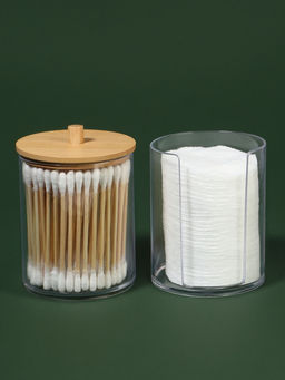 Органайзер для ватных палочек и дисков «BAMBOO», с крышкой, 2 секции, 7×18.5 см, прозрачный