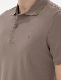 Koyu Vizon Slim Fit %100 Pamuk Polo Yaka Basic Ti__rt
