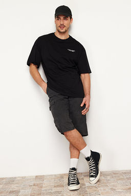 Siyah Oversize/Geni_ Kesim Yaz_ Bask_l_ %100 Pamuklu T-Shirt TMNSS24TS00014 - Trendyolmilla фото 2