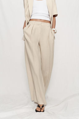 PANTAL?N ANCHO CON LINO / Beige claro - Zara фото 2