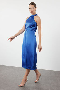 Saks A-Kesim Parlak Tas Toka Detayl? Dokuma Saten Elbise TPRSS24EL00238