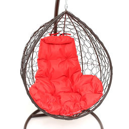 Кресло - кокон подвесное «Капля», 72×98×186 см, с искусственным ротангом, коричневое, с красной подушкой