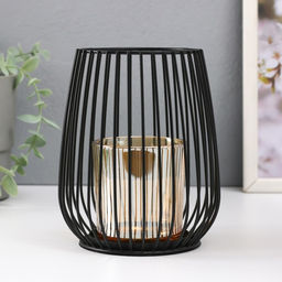 Подсвечник металл, стекло на 1 свечу "Корзина с закруглёнными углами" чёрный 15х12,5х12,5 см   54140
