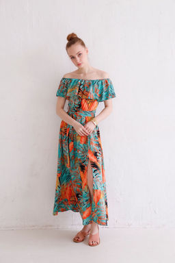 12331 Платье-кармен с тропическим принтом бирюзовое - Martichelli фото 5