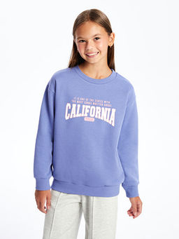 Bisiklet Yaka Bask?l? K?z ?ocuk Sweatshirt