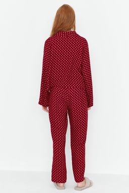 Bordo Kalpli Baglama Detayl? Viskon Dokuma Pijama Tak?m? THMAW22PT0300
