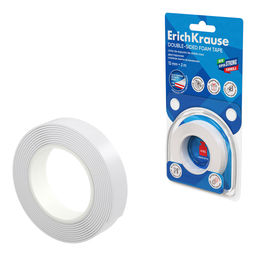 АКЦИЯ Цена за 1 шт. Двусторонняя клейкая лента на вспененной основе ErichKrause 1ммx12ммx2м, белый (в блистере по 1 шт.)