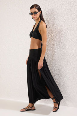 Siyah Dokuma Gipeli Maxi Plaj Etek TBESS25ET00012