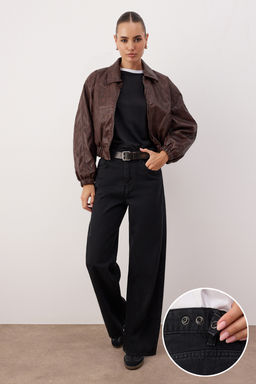 Siyah Beli Ayarl? Yuksek Bel Wide Leg/Genis Paca Jeans TWOAW26JE00265