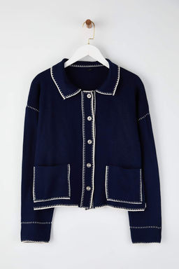 Lacivert Renk Bloklu Polo Yaka Triko H?rka TWOAW25HI00218