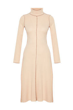 Camel Karyoka Dikisli A Kesim/Can Form Selanik/Triko Gorunumlu Midi Orme Elbise TWOAW24EL00333