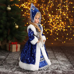 Снегурочка под ёлку Зимнее волшебство. В синей шубке и кокошнике, 35 см