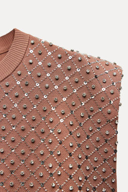 BEADED KNIT TOP WITH PADDED SHOULDERS - Zara фото 8