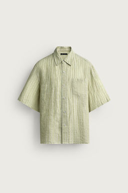 CAMISA JACQUARD RAYAS 100% LINO / Verde claro - Zara фото 6