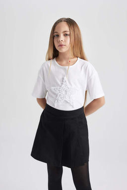 Белая футболка Relax Fit с короткими рукавами для девочек - Defacto фото 6