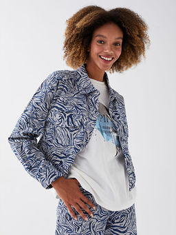 G?mlek Yaka Desenli Uzun Kollu Kad?n Ceket