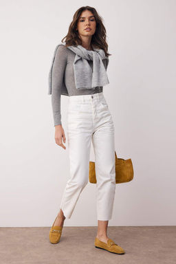 Ekru Yuksek Bel Straight Boru Paca Duz Kesim Jeans TWOAW26JE00183
