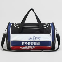 Сумка спортивная на молнии, наружный карман, длинный ремень, средний размер, чёрная, триколор