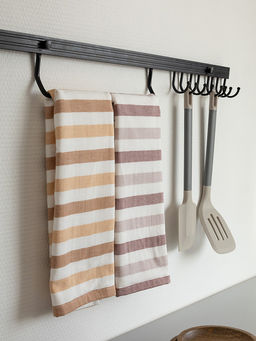 Набор кухонных полотенец 34x70, 2 шт белый/розовый, белый/оранжевый хлопок - Denastia фото 2