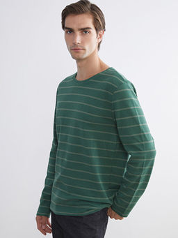 Bisiklet Yaka Uzun Kollu ?izgili Erkek Ti??rt