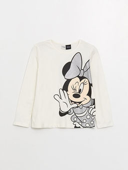 Bisiklet Yaka Minnie Mouse Bask?l? Uzun Kollu K?z ?ocuk Ti??rt